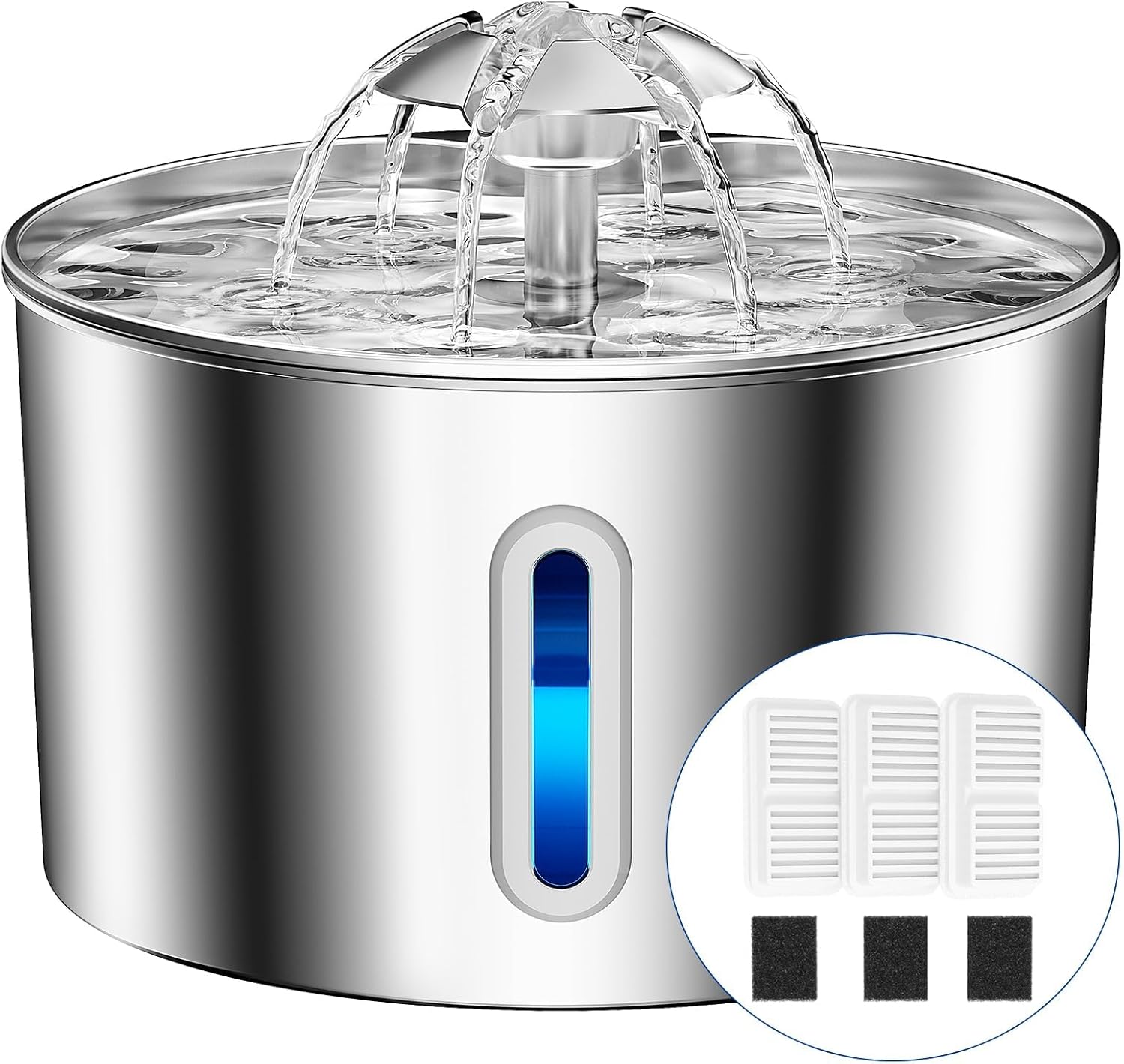 Fontaine à Eau Chat INOX Silencieuse 2,2L avec LED